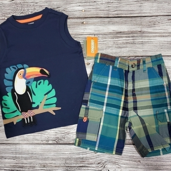 Lizard T-Shirt, Toucan Tank Top, and Plaid Shorts Outfit Gymboree NWT - Picture 9 of 13